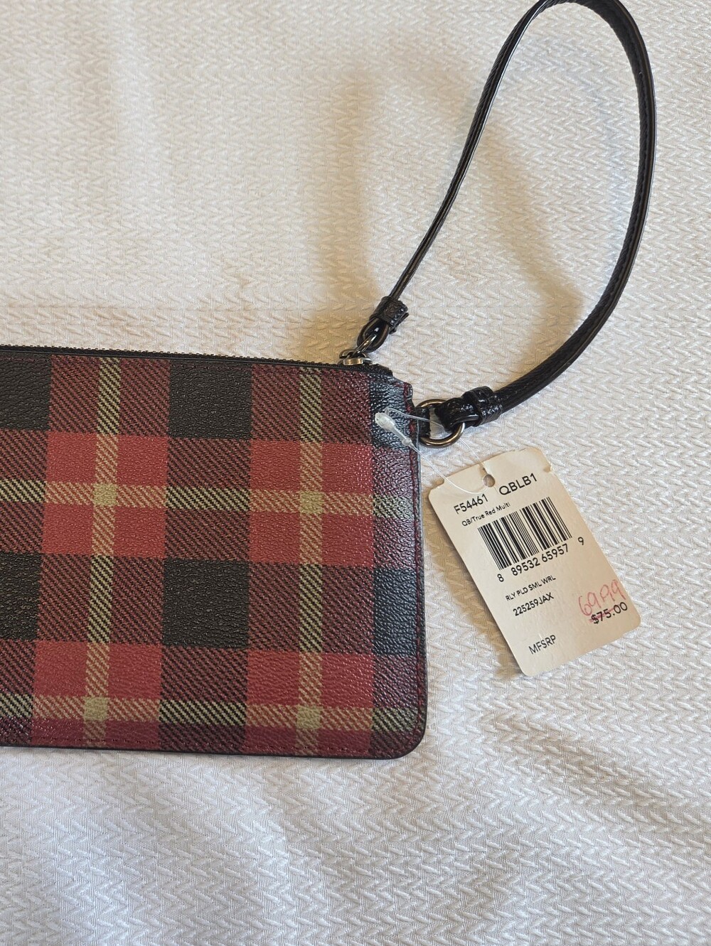 Coach Red & Black Plaid Wristlet with Gold Logo - Picture 8 of 8